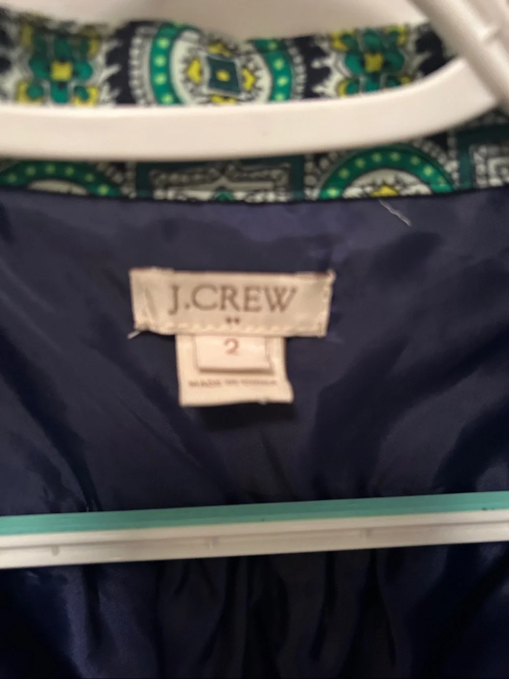 J. Crew Green Geometric Short-Sleeve Lined Shift Dress